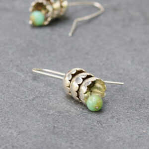 Ohrschmuck 925/000 Silber mit Chrysopras Steinkugel, Handarbeit