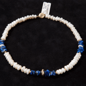 Süßwasser Zuchtperlen -Collier mit Lapissteinen und Gelbgold-Schließe Gg-kugeln Zwischenteilen