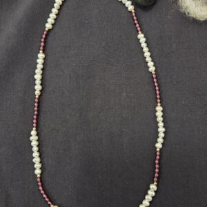 Collier Granat und SüßwasserZP und Gelbgold Zwischenteile-Kugeln